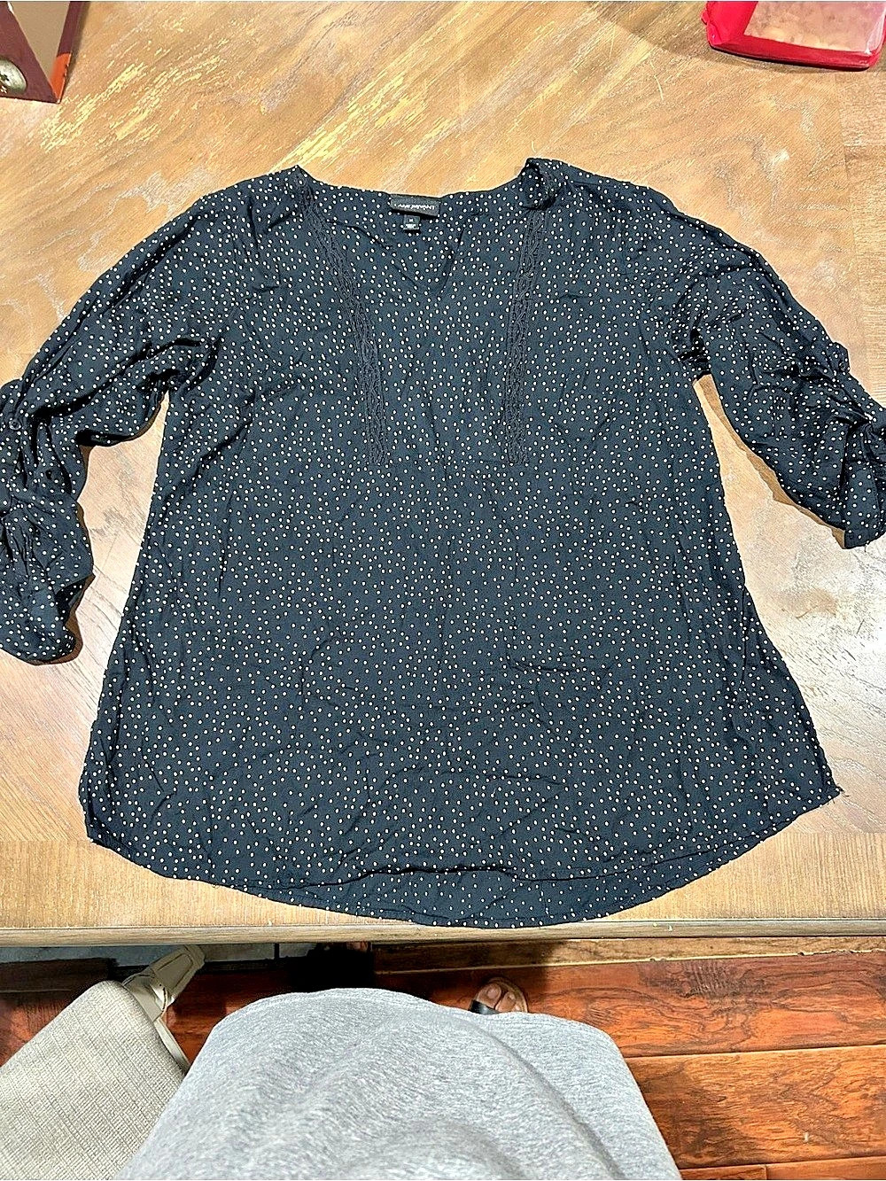 Lane Bryant Polka Dot Blouse in Black & White Size 14 Like New